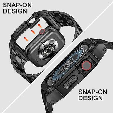 BAITEYOU Stainless Steel Watch Band with Case Compatible with Apple Watch Series 9 8 7 45mm, Rugged Strap with Metal Protective Bumper Cover for iWatch Bands Men (Black) - Image 4