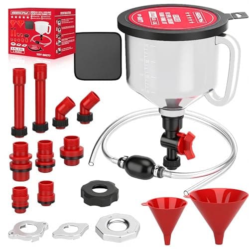 22-Piece No-Spill Coolant Filling Funnel Kit and Siphon Hose Pump, Radiator Coolant Filling Spill-Proof Funnel Kit with Adapters, Extensions, PVC Hose, Engine Oil Funnels, Towel for Universal Vehicle - Image 1