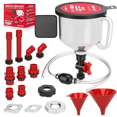 22-Piece No-Spill Coolant Filling Funnel Kit and Siphon Hose Pump, Radiator Coolant Filling Spill-Proof Funnel Kit with Adapters, Extensions, PVC Hose, Engine Oil Funnels, Towel for Universal Vehicle - Image 1