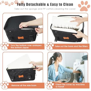 koneboss Detachable Washable Dog Booster Car Seat for Small Dogs Under 25 lbs with Memory Foam, Seat Belt, Storage Pocket, and Blanket - Image 6