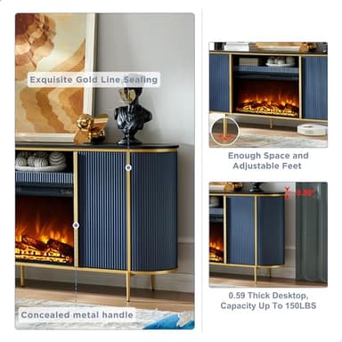 OKD Luxury 70" Fluted Fireplace TV Stand, Modern Chic Entertainment Center for TVs Up to 80 inches, TV Console with Faux Marble Top, Curved Profile Design, Media Console for Living Room, Navy Blue - Image 6