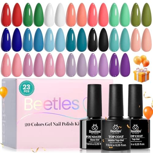 Beetles Gel Nail Polish Set 20 Colors White Black Nude Gel Polish with Base Coat Matte Glossy Top Coat Trendy Colors Uv LED Lamp Nails Gifts for Women Vibrant Subtle - Image 1