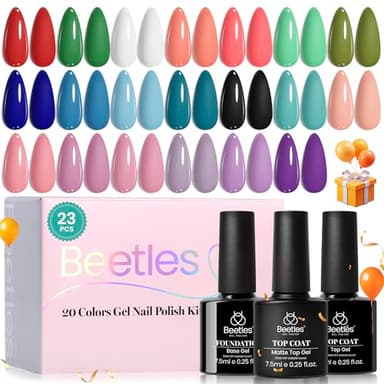 Beetles Gel Nail Polish Set 20 Colors White Black Nude Gel Polish with Base Coat Matte Glossy Top Coat Trendy Colors Uv LED Lamp Nails Gifts for Women Vibrant Subtle - Image 1