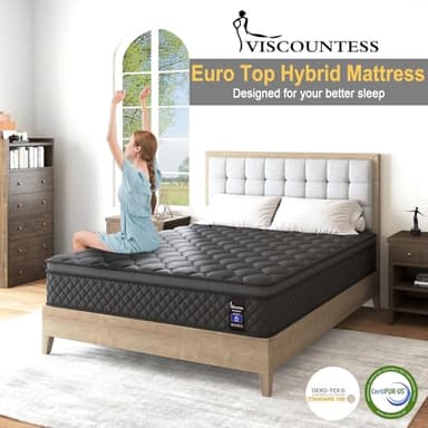 VISCOUNTESS King Hybrid Mattress, 14 Inch Medium Mattress Euro Top for Back & Lumbar Support, 100 Night Trial, Individual Pocket Spring Bed for Motion Isolation & Pressure Relief - Image 9