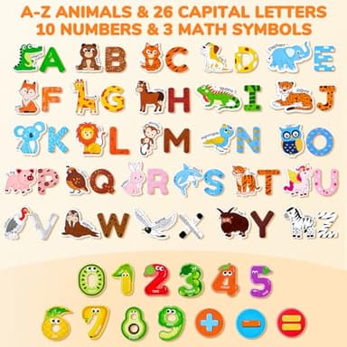 JoyCat Wooden Kids Magnets – 26 Cute Animals, Alphabet Uppercase Letters, and 0-9 Numbers, Fridge Magnets for Toddlers, Fun Educational Spelling Learning Gift for Toddlers & Kids - Image 2