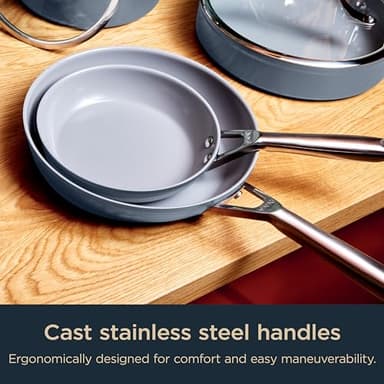 Ninja Ceramic Pro 14-Piece Cookware Set, Non-Stick Pots & Pans Set with Glass Lids, Nontoxic, PTFE Free, Ceramic Coated, Oven Safe, All Stovetops & Induction Compatible, Midnight Blue, CW39014MM - Image 10