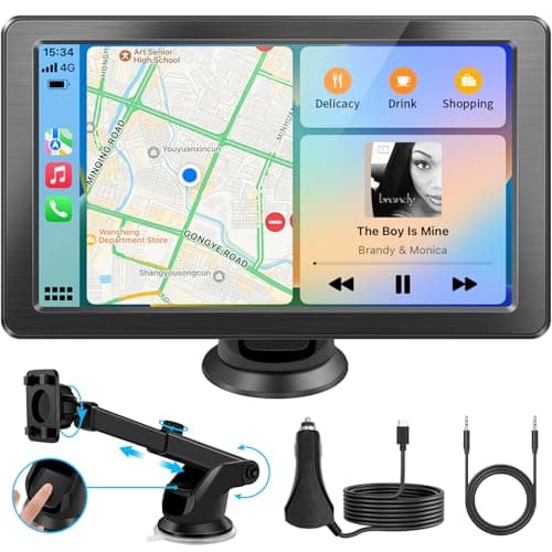 Portable Apple Carplay Screen for Car, 7" HD Car Stereo Touchscreen with Wireless CarPlay & Android Auto, Mirror Link, Bluetooth, Voice Control, Memory Card Playback, AUX - Fits All Vehicles - Image 1