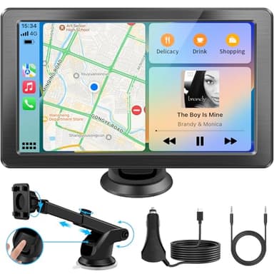 Portable Apple Carplay Screen for Car, 7" HD Car Stereo Touchscreen with Wireless CarPlay & Android Auto, Mirror Link, Bluetooth, Voice Control, Memory Card Playback, AUX - Fits All Vehicles - Image 1