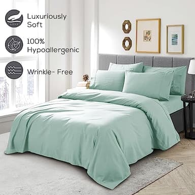 Mueller UltraTemp 6 PC Queen Sheet Set - Ultra-Soft Luxury Series, Cooling & Breathable Hotel Luxury Bed Sheets, Deep Pocket Wrinkle-Free Oeko-TEX, Light Teal - Image 5