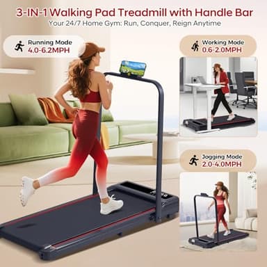 Treadmill with Handles for Home Small, 3.0HP Electric Compact Walking Pad Treadmills with Handle Bar, 0.6-6.2MPH Portable Under Desk Treadmill Home for Small Space, 320LBS - Image 2