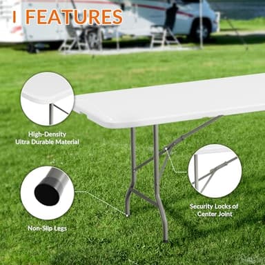 Elevon Folding Table, 8 Feet Heavy Duty Fold-in-Half Utility Table Indoor Outdoor for Camping, Picnic, Party - Image 4
