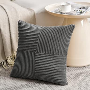 Fancy Homi 2 Packs Dark Gray Decorative Throw Pillow Covers 18x18 Inch for Living Room Couch Sofa, Rustic Farmhouse Boho Home Decor, Soft Corss Corduroy Patchwork Textured Square Cushion Case 45x45 cm - Image 2
