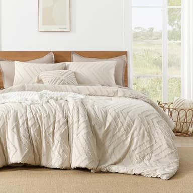 Litanika Oversized King Comforter Set 120x98 Beige, 3 Pieces Chevron Tufted Quilt Bedding Comforter Sets, Fluffy Bed Set - Image 6