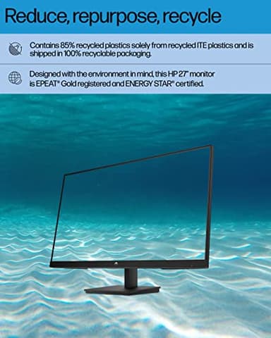 HP 27h Full HD Monitor - Diagonal - IPS Panel & 75Hz Refresh Rate - Smooth Screen - 3-Sided Micro-Edge Bezel - 100mm Height/Tilt Adjust - Built-in Dual Speakers - for Hybrid Workers,Black - Image 7