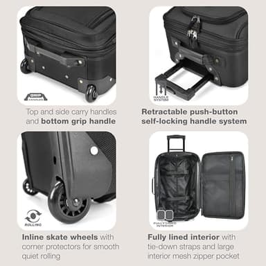 U.S. Traveler, Rio Rugged Fabric Expandable Upright Rolling Carry-on Luggage Set w/ Tote Bag, Black, 2-Piece (21/14 - Image 5
