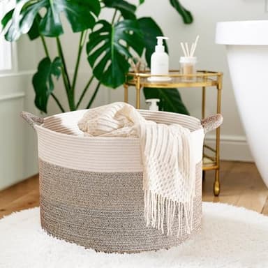 CLHMILY&Z Round Cotton Rope Storage Basket - 22x14.2 Inches - Stylish Nursery Storage Bin, Baby Toy Organizer, Soft Cotton Basket for Home Decor, Multi-Purpose Storage Solution - Image 2