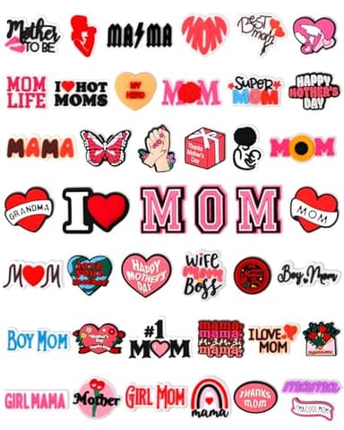 42PCS Mothers Day Shoe Charms Set Cute Love Mom Grandma Clog Shoe Decorations PVC Shoe Charms for Crocs Gifts for Women Girls Kids Boys Perfect for Party Birthday Holidays - Image 1