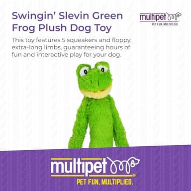 Multipet Swingin' Slevin Frog Dog Plush Toy - Squeaky Dog Toy for All Dogs - Extra Soft Plush Dog Toy - Stuffed Animal Dog Toy for Cuddling & Playing - Cute Dog Pet Toy (27”, Green, 5 Squeakers) - Image 2