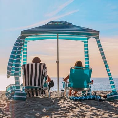 AMMSUN Beach Cabana, 6.2'×6.2' Beach Canopy, Easy Set up and Take Down, Cabana Tent with Sand Pockets, Instant Sun Shade with Side Wall, Turquoise - Image 2