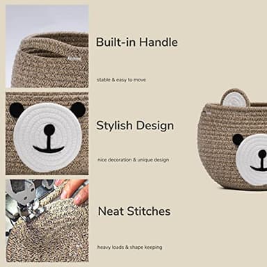 CherryNow Baby Basket for Nursery, Bear Gift Baskets for Kids, Baby Shower Basket with Handles, Small Cute Animal Baskets, Light Brown, 10.5"D x 8.5"H - Image 7