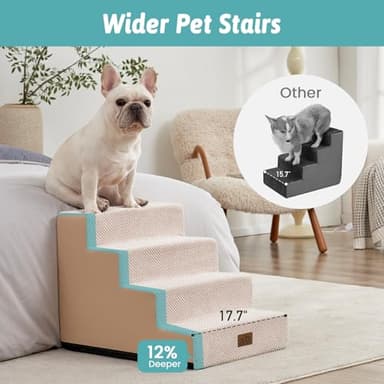 COZY KISS Dog Stairs for Small Dogs, 4 Tier Wider Pet Stairs for Couch and Beds, 17.7" H Non-Slip Dog Steps for Old Cats, Puppy, Small Medium Dogs, 17.7x23.6x17.7 inch, Beige - Image 3