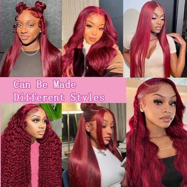 QZOQZO 99J Burgundy Lace Front Wigs Human Hair 13x6 HD Transparent Body Wave Lace Front Wigs Pre Plucked 99j Burgundy Red Wine Glueless Human Hair Wigs for Women Reddish Brown 180% Density 30 Inch - Image 5