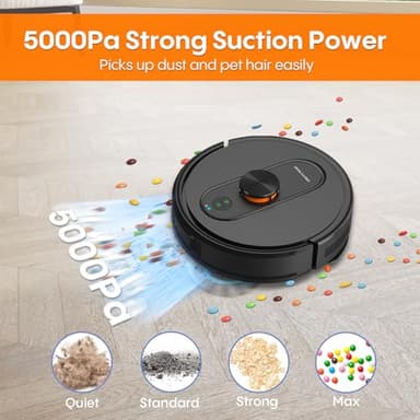 eitton Robot Vacuum and Mop Self-Emptying, 5000Pa Robotic Vacuums, 60 Days Hands-Free, 3-in-1 LiDAR Robot Vacuum Cleaner,No-Go Zones,Perfect for Carpets, Hard Floors, and Pet Hair - Image 3