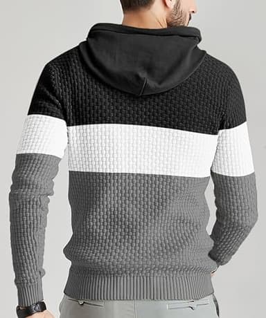Zaitun Mens Colorblock Striped Sweater Waffle Knit Hoodies Hooded Sweatshirt - Image 4
