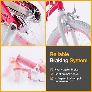 RoyalBaby Stargirl Kids Bike 16 Inch Girls Bicycle for Children with Training Wheels, Kickstand & Basket, Rose Pink - Image 6