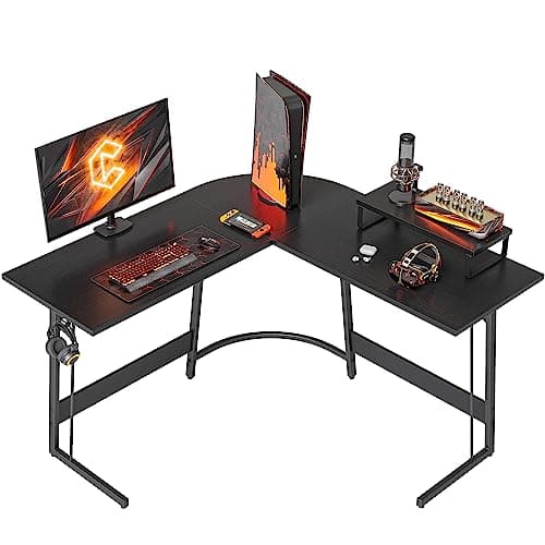 CubiCubi L Shaped Gaming Desk Computer Office Desk, 47 inch Corner Desk with Large Monitor Stand for Home Office Study Writing Workstation, Black - Image 1