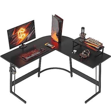 CubiCubi L Shaped Gaming Desk Computer Office Desk, 47 inch Corner Desk with Large Monitor Stand for Home Office Study Writing Workstation, Black - Image 1