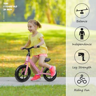 Balance Bike 2 Year Old, Toddler Balance Bike for 2 to 5 Year Old, Bike with No Pedals for Toddlers, Adjustable Seat & Handle, 135° Steering Limit, 110 lbs Capacity, Ideal Gift for Toddlers - Pink - Image 3