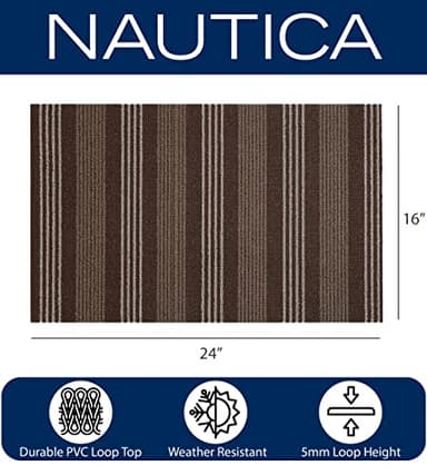 Nautica - PVC Loop Utility Mats | Indoor/Outdoor | Slip-Resistant | Mat for Kitchen, Garage, Laundry Room, Foyer, & More | Stripe Modern Design Doormat | Measures - 16 x 24 | Brown - Image 2