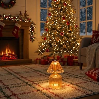 Battery Operated Lamp with Auto-Off Timer, Cordless Table Night Light for Bedroom & Entryway, Portable LED Lamp for Home, Outdoor, Camping No Battery Included (Umbrella Design - Amber - Image 7