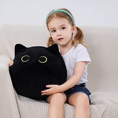 WeBingo Black Cat Plush Toy 16'' Black Cat Pillow, Soft Plush Doll Black Cat Stuffed Animal, 3D Black Cat Plushies Pillow Baby Cute Plush Toys Shape Cat Design Sofa Fat Pillow Gifts for Boys Girls - Image 2