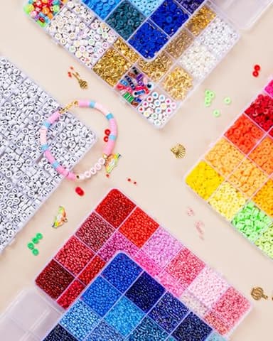 Goldwise Friendship Bracelet Kit 6 Boxes, Bracelet Making Kits with 48 Colors Clay Beads, 48 Colors Glass Seed Beads and 4 Styles Letter Beads (A-Z) with Charms for Bracelet Making Gift - Image 2