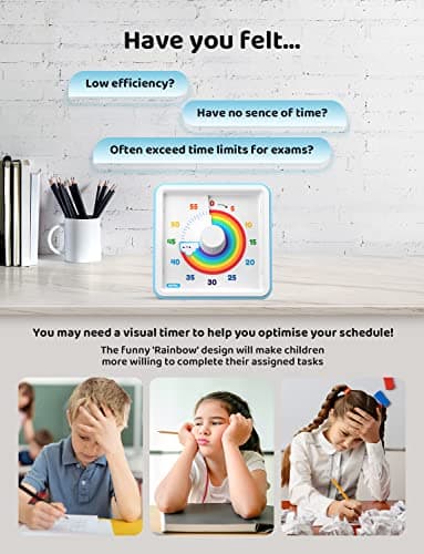 LIORQUE 60 Minute Visual Timer for Kids, Visual Countdown Timer for Classroom Office Kitchen with 'Rainbow' Pattern Design, Pomodoro Timer with Silent Operation (Batteries Included) - Image 4