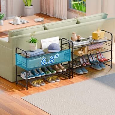 SUFAUY 3-Tier Mesh Shoe Rack, Closet Metal 33" Wide Shoe Shelf Heavy Duty, Black - Image 5