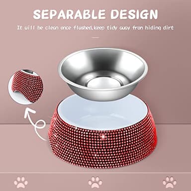 eing Dog Bowls, Stainless Steel Pet Bowls with Bling Rhinestones,Pet Bowls Food Water Feeder with Non-Skid Rubber Base for Puppy Cats Dogs (320ML,2 - Pack, Red) - Image 2