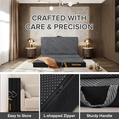 Vamcheer Tri Folding Mattress, 3 inch Single Foldable Mattress, Tri-fold Memory Foam Mat with a Collapsible and Washable Cover, Handle & Non-Slip Bottom for Travel/Guest, 75"x25"x3", Grey - Image 6