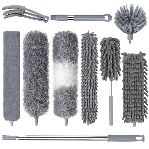 Dusters for Cleaning, Feather Duster Set, 10PCS Duster with Extension Pole Up to 100'' - Extendable, Bendable, and Washable for Ceilings, Chandeliers, and Furniture - Image 1