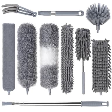 Dusters for Cleaning, Feather Duster Set, 10PCS Duster with Extension Pole Up to 100'' - Extendable, Bendable, and Washable for Ceilings, Chandeliers, and Furniture - Image 1