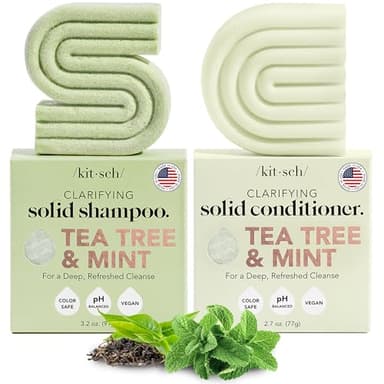 Kitsch Tea Tree Shampoo and Conditioner Set – Anti Dandruff Shampoo Bar & Conditioner Bar - Hair Care for All Hair Types - Free of Paraben, Sulfate & Silicone - Made in USA - 2 pcs - Image 1