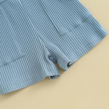 Fernvia Toddler Baby Girl Summer Clothes Sleeveless Ribbed Knitted Jumpsuit Shorts Overalls Baby One Piece Outfit (A Blue, 12-18 Months) - Image 5