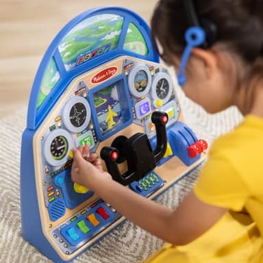 Melissa & Doug Jet Pilot Interactive Dashboard, Pretend Play Airplane Cockpit with Steering Yoke, Lights, Sounds, Buttons & Switches for Fidget Play, Wooden Toys for Kids Ages 3+ - FSC Certified - Image 7