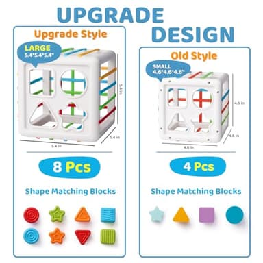 LiKee Shape Sorter Toys for 1+ Years Old, 8pcs Montessori Baby Blocks, Sensory Toddler Learning Toy for Fine Motor Skills, Infant Developmental Toys Gift for Boys Girls Ages 18+ Months - Image 2