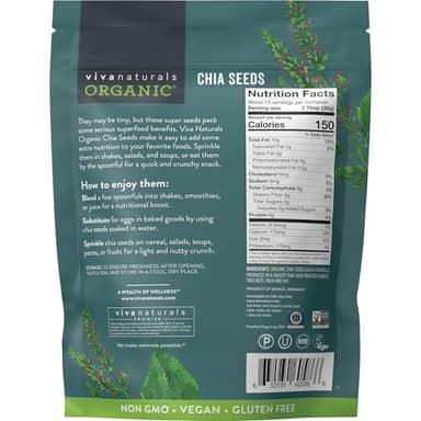 Viva Naturals Organic Chia Seeds 1 LBs - Plant-Based Omega-3 and Vegan Protein, Non-GMO Chia Seeds Organic Perfect for Smoothies, Salads and Chia Seed Pudding, Black Chia Seeds Bulk - Image 7