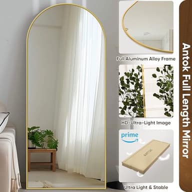Antok Full Length Mirror, 58"x18" Floor Mirror with Stand, Hanging Mounted Mirrors for Bedroom, Living Room, Cloakroom, Dining Room, Gold, Arched - Image 5