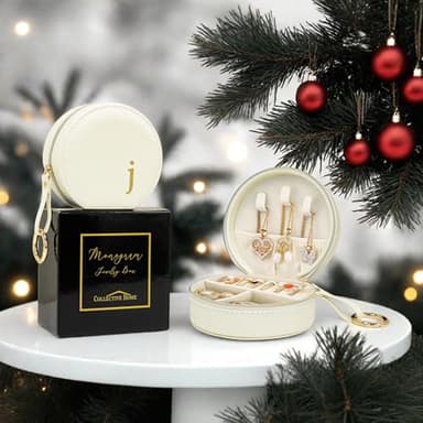 COLLECTIVE HOME Monogram Jewelry Box for Travel - 4.5 Inch Spacious Organizer with Zipper Closure, Gold Chain & Letter Engraving, Personalized Gift Case for Women/Bridesmaids (j) - Image 4