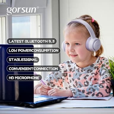 gorsun Kids Bluetooth Headphones, Toddler Headphones 85 dBA Safe Volume, 45 Hours Playtime, with Mic, Bluetooth 5.3, Kids Wireless Headset for iPad/Tablet/Travel/School, ldeal Gift (Purple) - Image 4